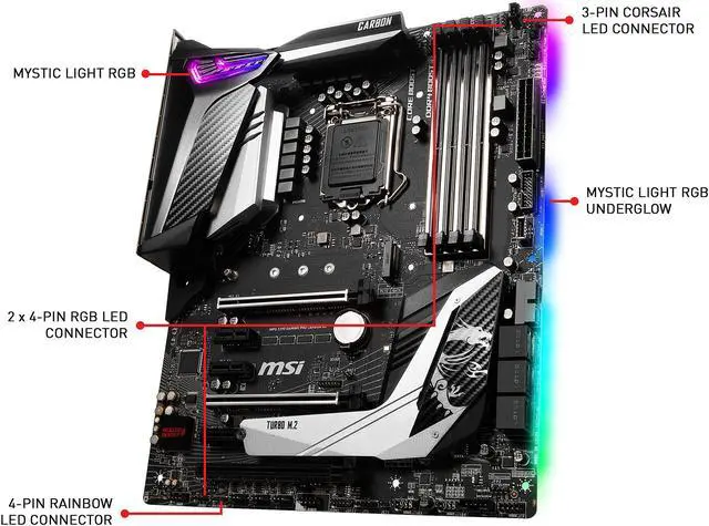 Alt view image 4 of 6 - MSI MPG Z390 GAMING PRO CARBON AC LGA 1151 (300 Series) Intel Z390 ATX Intel Motherboard