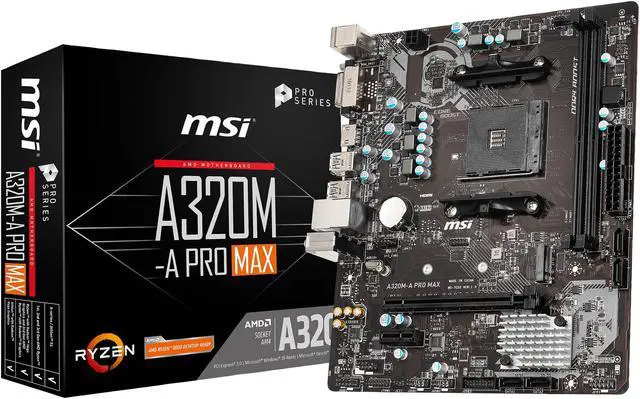 Alt view image 10 of 10 - MSI A320M-A PRO MAX AM4 AMD A320 Micro ATX AMD Motherboard