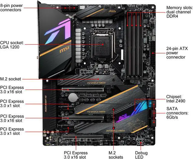 Alt view image 2 of 10 - MSI MEG Z490 ACE LGA 1200 Intel Z490 ATX Intel Motherboard