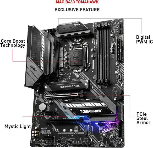 Alt view image 4 of 12 - MSI MAG B460 TOMAHAWK LGA 1200 Intel B460 ATX Intel Motherboard