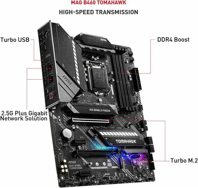 Alt view image 6 of 12 - MSI MAG B460 TOMAHAWK LGA 1200 Intel B460 ATX Intel Motherboard