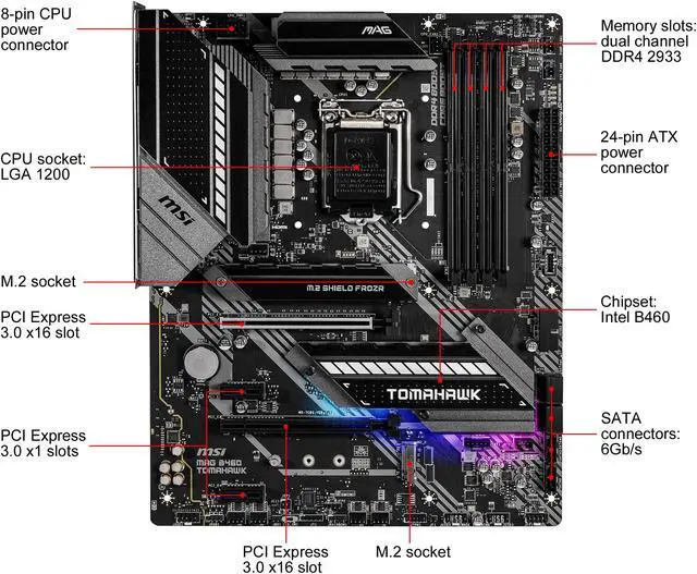 Alt view image 12 of 12 - MSI MAG B460 TOMAHAWK LGA 1200 Intel B460 ATX Intel Motherboard