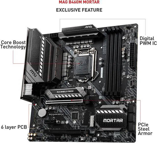 Main image of MSI MAG B460M MORTAR LGA 1200 Intel B460 Micro ATX Intel Motherboard
