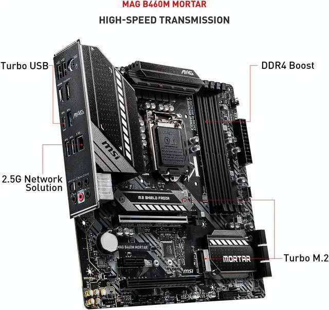 Alt view image 6 of 12 - MSI MAG B460M MORTAR LGA 1200 Intel B460 Micro ATX Intel Motherboard