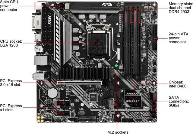 Alt view image 2 of 10 - MSI MAG B460M BAZOOKA LGA 1200 Intel B460 Micro ATX Intel Motherboard