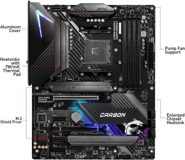 Alt view image 2 of 12 - MSI MPG B550 GAMING CARBON WIFI AM4 AMD B550 USB 3.0 ATX AMD Motherboard