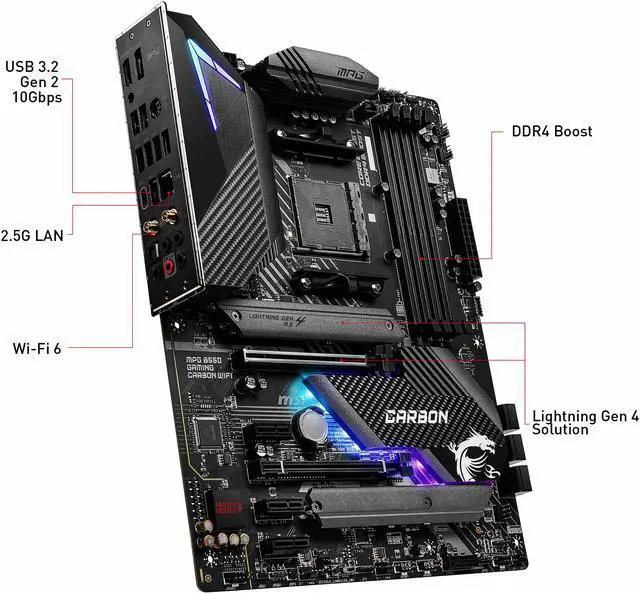 Alt view image 6 of 12 - MSI MPG B550 GAMING CARBON WIFI AM4 AMD B550 USB 3.0 ATX AMD Motherboard