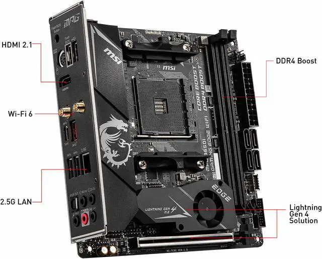 Alt view image 5 of 12 - MSI MPG B550I GAMING EDGE WIFI AM4 AMD B550 Mini ITX AMD Motherboard