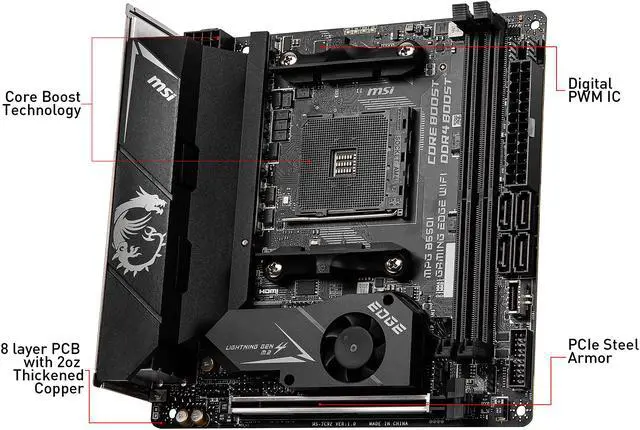 Alt view image 3 of 12 - MSI MPG B550I GAMING EDGE WIFI AM4 AMD B550 Mini ITX AMD Motherboard