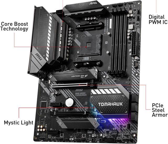 Alt view image 4 of 12 - MSI MAG B550 TOMAHAWK AM4 AMD B550 USB 3.0 ATX AMD Motherboard
