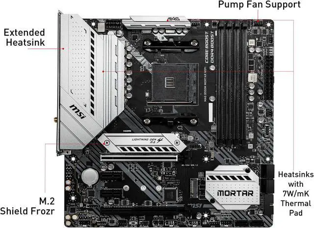 Alt view image 3 of 11 - MSI MAG B550M MORTAR WIFI AM4 AMD B550 SATA 6Gb/s Micro ATX AMD Motherboard
