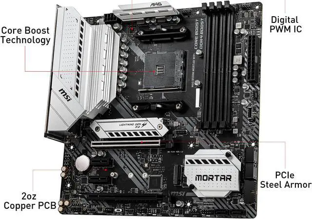 Alt view image 5 of 11 - MSI MAG B550M MORTAR WIFI AM4 AMD B550 SATA 6Gb/s Micro ATX AMD Motherboard