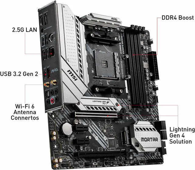 Alt view image 7 of 11 - MSI MAG B550M MORTAR WIFI AM4 AMD B550 SATA 6Gb/s Micro ATX AMD Motherboard