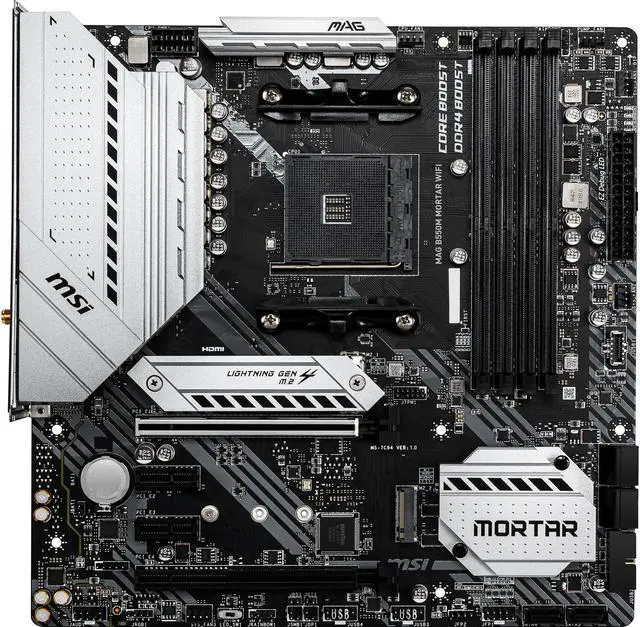 Alt view image 2 of 11 - MSI MAG B550M MORTAR WIFI AM4 AMD B550 SATA 6Gb/s Micro ATX AMD Motherboard