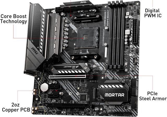 Alt view image 4 of 11 - MSI AM4 AMD Micro ATX Motherboard MAG B550M MORTAR AM4 AMD B550 Micro ATX AMD Motherboard