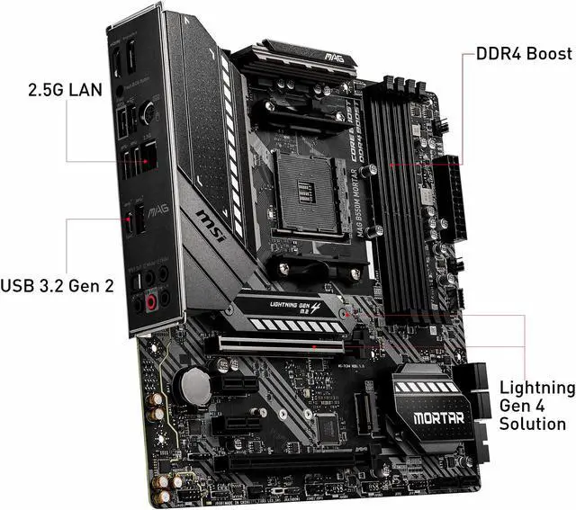 Alt view image 6 of 11 - MSI AM4 AMD Micro ATX Motherboard MAG B550M MORTAR AM4 AMD B550 Micro ATX AMD Motherboard