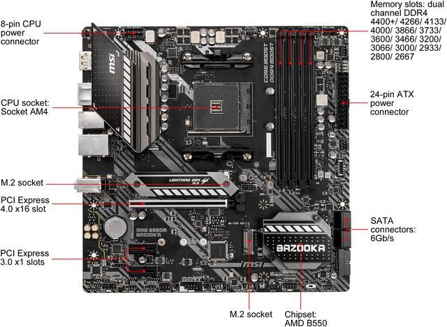 Alt view image 2 of 9 - MSI MAG B550M BAZOOKA AM4 AMD B550 Micro ATX AMD Motherboard