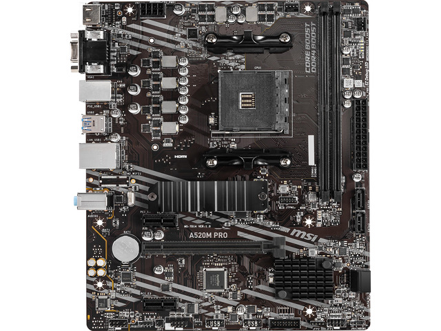 thumbnail image 2 of MSI A520M-A PRO AM4 Motherboard - Ryzen Ready, DDR4 Boost, USB3.2, M.2, Micro-ATX 2 of 4