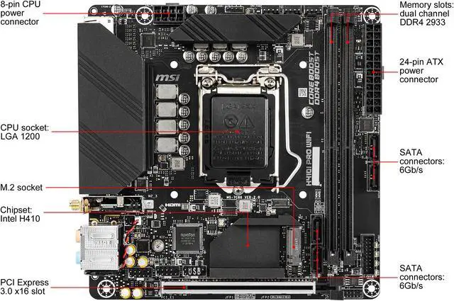 Alt view image 2 of 11 - MSI PRO H410I PRO WIFI LGA 1200 Intel H410 Mini ITX Intel Motherboard