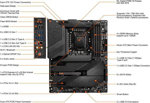 Alt view image 2 of 10 - MSI MEG Z590 UNIFY LGA 1200 ATX Intel Motherboard