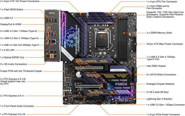 Alt view image 2 of 11 - MSI MPG Z590 GAMING FORCE LGA 1200 Intel Z590 ATX Intel Motherboard
