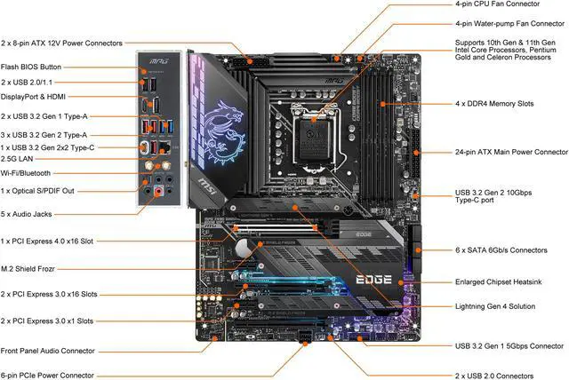 Alt view image 2 of 8 - MSI MPG Z590 GAMING EDGE WIFI LGA 1200 Intel Z590 ATX Intel Motherboard
