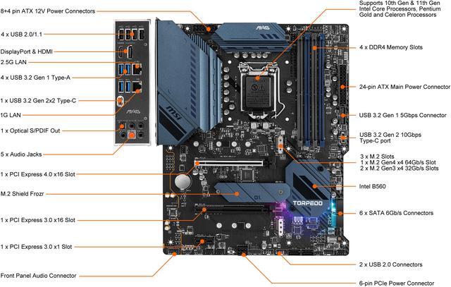 Alt view image 2 of 7 - MSI MAG B560 TORPEDO LGA 1200 Intel B560 ATX Intel Motherboard
