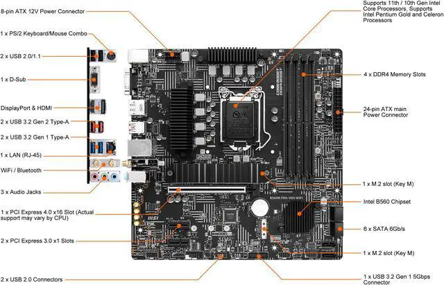 Alt view image 2 of 8 - MSI B560M PRO-VDH WIFI LGA 1200 Intel B560 Micro ATX Intel Motherboard
