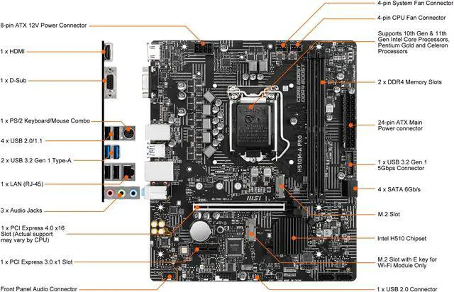 Alt view image 2 of 8 - MSI H510M-A PRO LGA 1200 Intel H510 Micro ATX Intel Motherboard