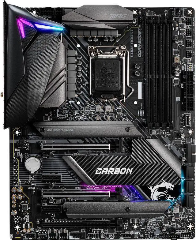 Main image of MSI MPG Z490 GAMING CARBON WIFI LGA 1200 Intel Z490 ATX Intel Motherboard