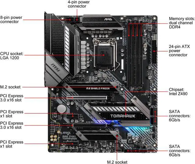 Alt view image 2 of 5 - MSI MAG Z490 TOMAHAWK LGA 1200 Intel Z490 ATX Intel Motherboard
