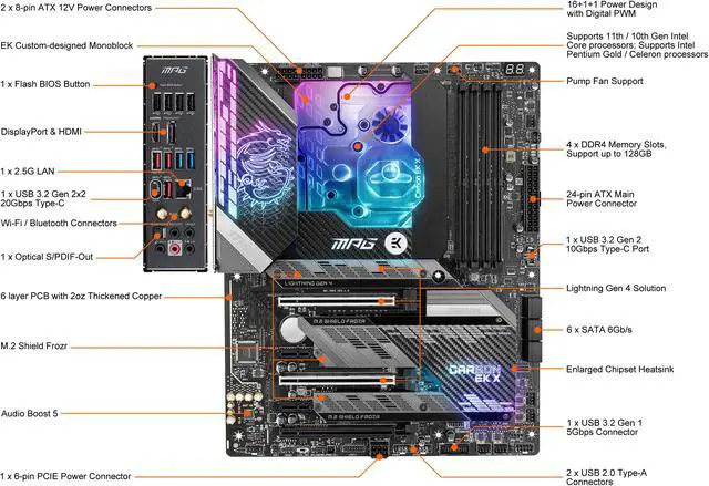 Alt view image 2 of 12 - MSI MPG Z590 CARBON EK X LGA 1200 Intel Z590 ATX Intel Motherboard