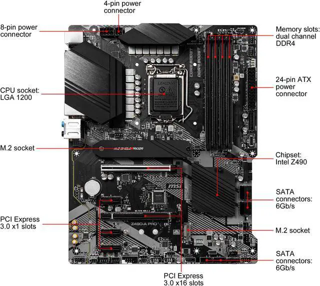 Alt view image 2 of 7 - MSI PRO Z490-A PRO LGA 1200 Intel Z490 ATX Intel Motherboard