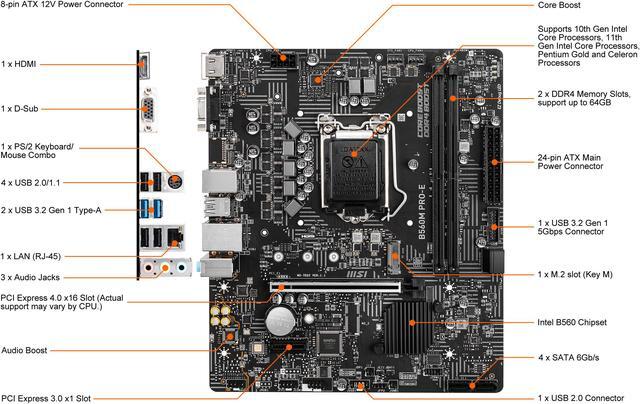 MSI B560M PRO-E LGA 1200 Micro ATX Intel Motherboard MSI B560M PRO-E LGA 1200 Micro ATX Intel Motherboard