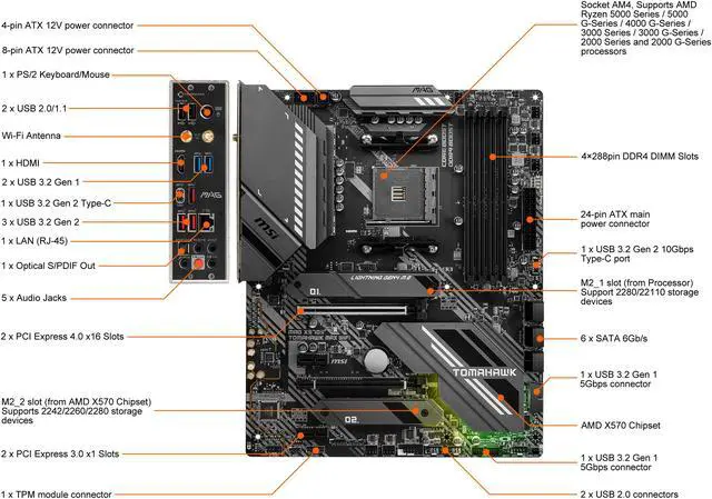 Alt view image 2 of 9 - MSI MAG X570S TOMAHAWK MAX WIFI AM4 AMD X570 USB 3.0 ATX AMD Motherboard