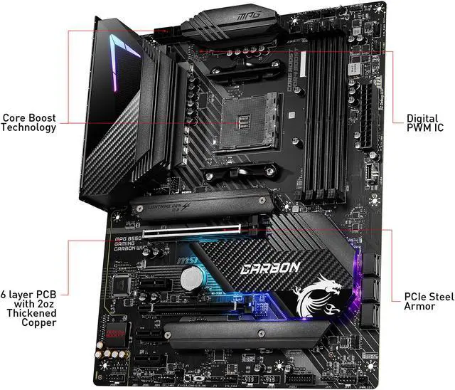 Alt view image 4 of 10 - MSI MPG B550 GAMING CARBON WIFI AM4 AMD B550 ATX AMD Motherboard