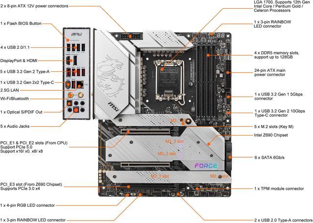 Alt view image 3 of 9 - MSI MPG Z690 FORCE WIFI DDR5 LGA 1700 Intel Z690 SATA 6Gb/s ATX Intel Motherboard