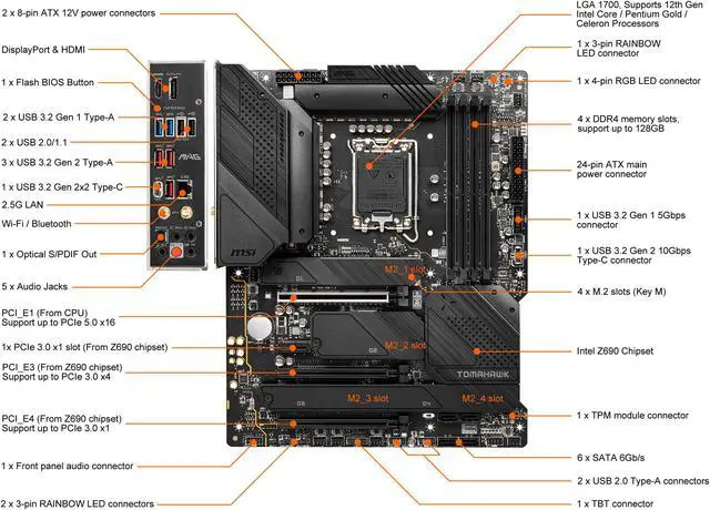 Alt view image 2 of 10 - MSI MAG Z690 TOMAHAWK WIFI DDR4 LGA 1700 ATX Intel Motherboard