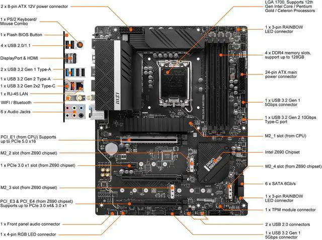 Alt view image 2 of 9 - MSI PRO Z690-A WIFI DDR4 LGA 1700 Intel Z690 SATA 6Gb/s ATX Intel Motherboard