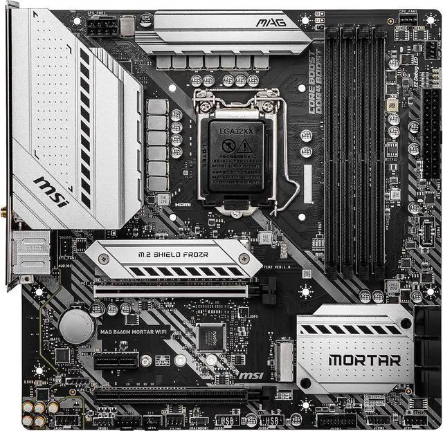 Main image of MSI MAG B460M MORTAR WIFI LGA 1200 Intel B460 Micro ATX Intel Motherboard