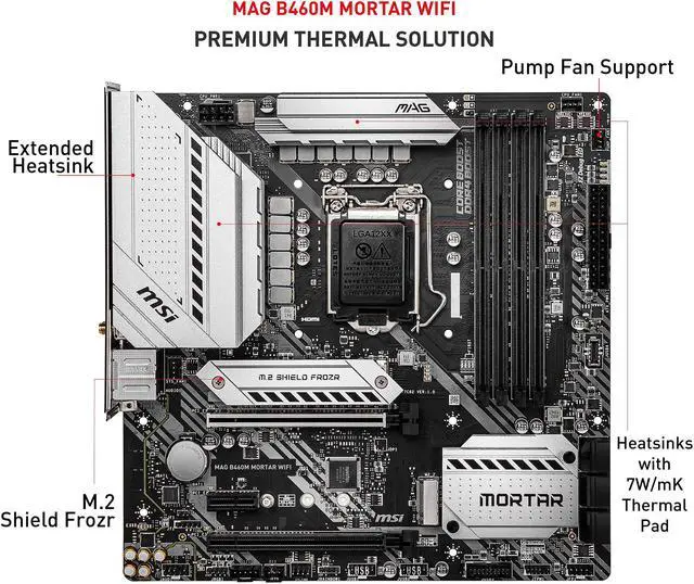 Alt view image 7 of 11 - MSI MAG B460M MORTAR WIFI LGA 1200 Intel B460 Micro ATX Intel Motherboard