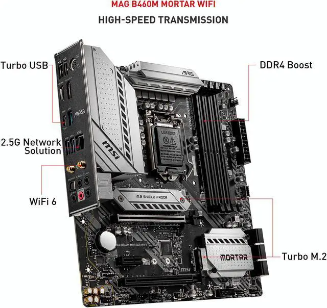 Alt view image 9 of 11 - MSI MAG B460M MORTAR WIFI LGA 1200 Intel B460 Micro ATX Intel Motherboard