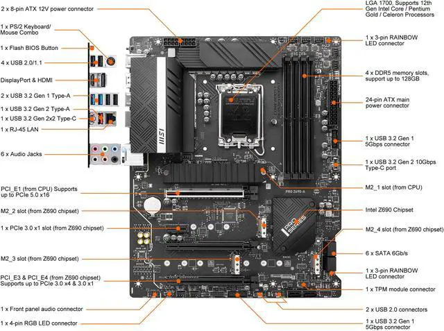 Alt view image 2 of 9 - MSI PRO Z690-A DDR5 LGA 1700 Intel Z690 SATA 6Gb/s ATX Intel Motherboard