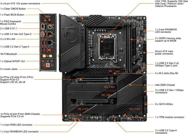 Alt view image 2 of 10 - MSI MEG Z690 UNIFY-X DDR5 LGA 1700 Intel Z690 SATA 6Gb/s ATX Intel Motherboard