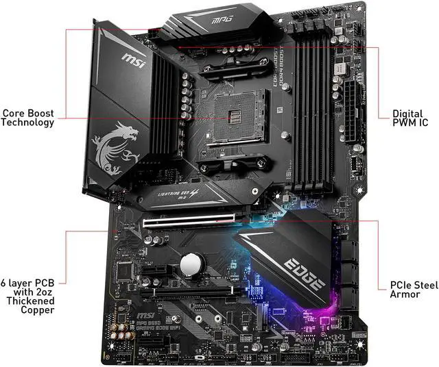 Alt view image 4 of 9 - MSI MPG B550 GAMING EDGE WIFI AM4 AMD B550 ATX AMD Motherboard