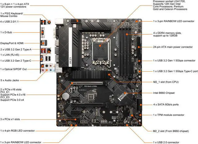 Alt view image 2 of 9 - MSI PRO B660-A DDR4 LGA 1700 Intel B660 SATA 6Gb/s ATX Intel Motherboard