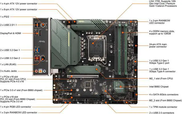 Alt view image 2 of 9 - MSI MAG B660M BAZOOKA DDR4 LGA 1700 Intel B660 SATA 6Gb/s Micro ATX Intel Motherboard