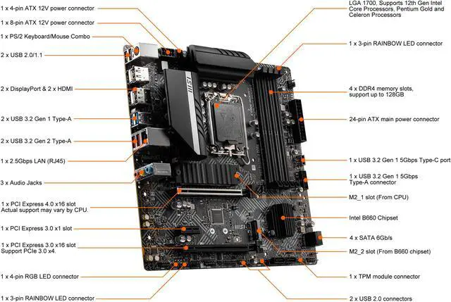 Alt view image 5 of 8 - MSI PRO PRO B660M-A DDR4 LGA 1700 Intel B660 SATA 6Gb/s Micro ATX Intel Motherboard