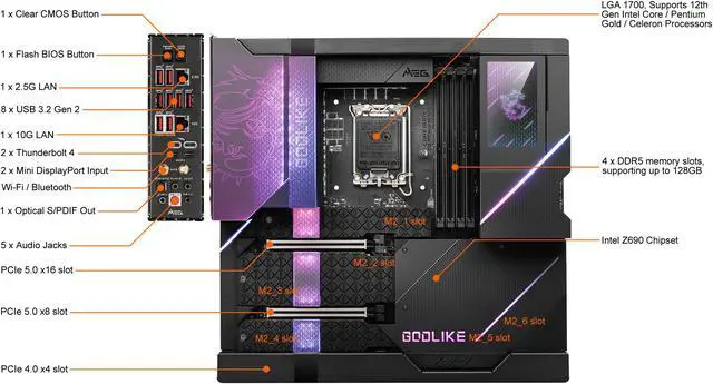 Alt view image 2 of 10 - MSI MEG Z690 GODLIKE DDR5 LGA 1700 Intel Z690 SATA 6Gb/s Extended ATX Intel Motherboard