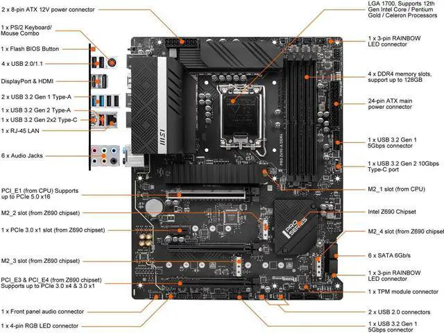 Alt view image 6 of 8 - MSI PRO Z690-A DDR4 LGA 1700 Intel Z690 SATA 6Gb/s ATX Intel Motherboard